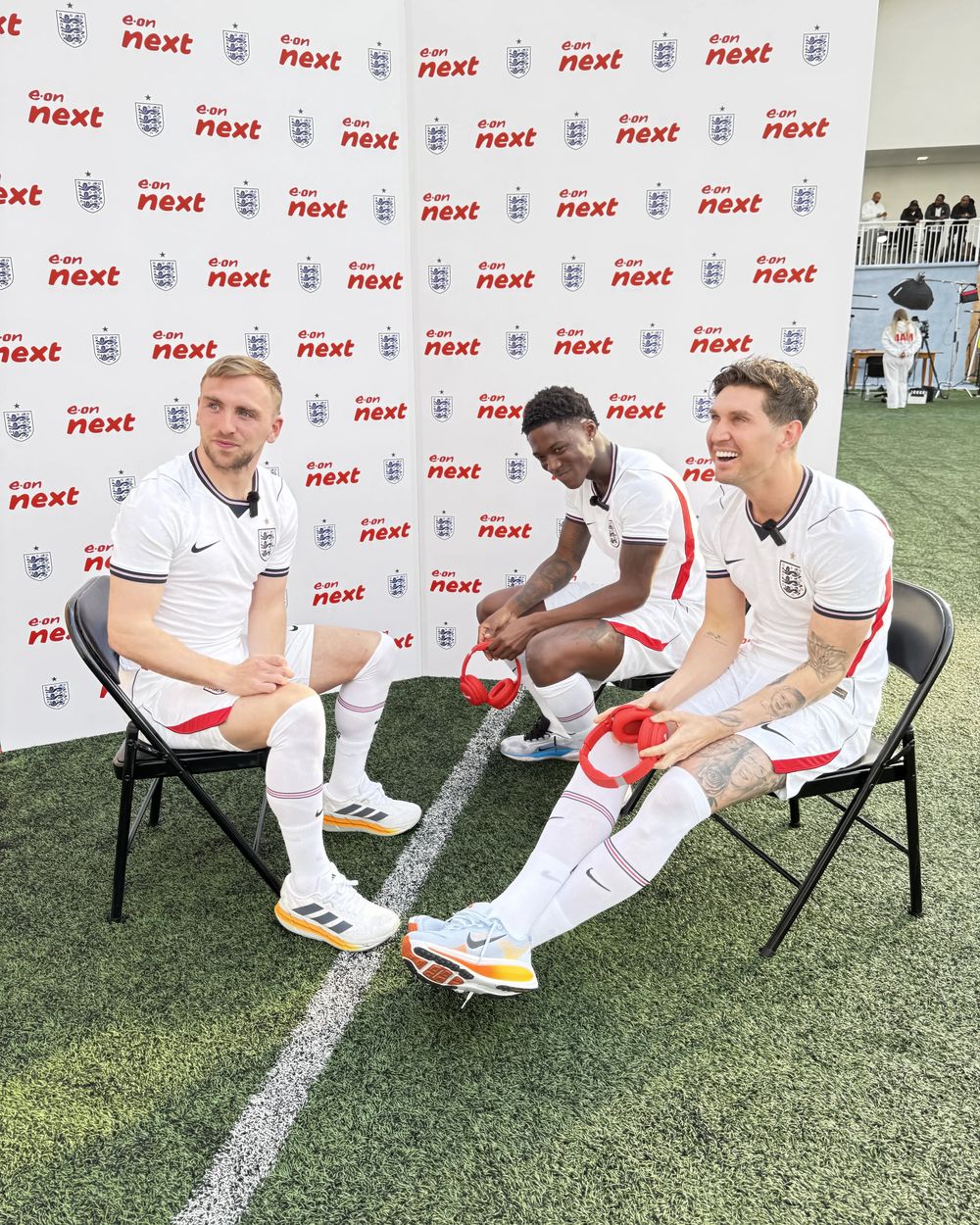 England players and Grime Gran at the E.ON Next shoot
